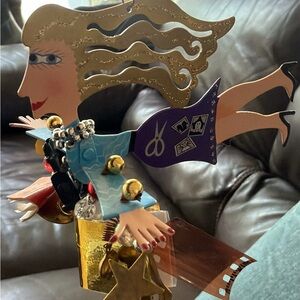 Whimsical Flying Lady Ornament with Gold and Blue Accents